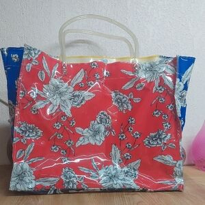 Floral Red and Blue And Yellow Vinal Tote Bag Dress Barn